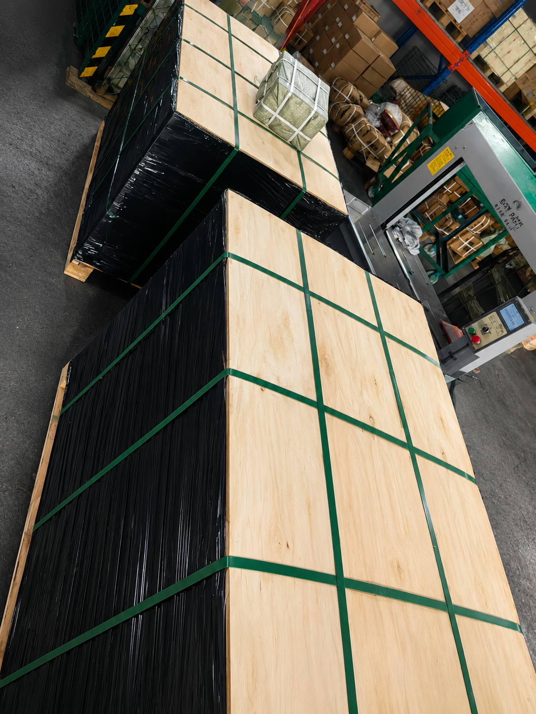 Bearing goods packed in wooden crates for shipment